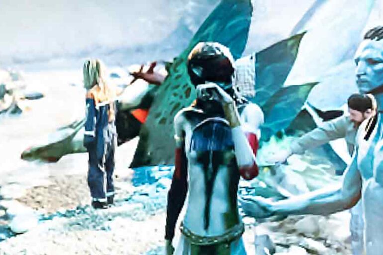 Avatar 3 first still featuring Sam Worthington as Jake Sully and Zoe Saldana as Neytiri
