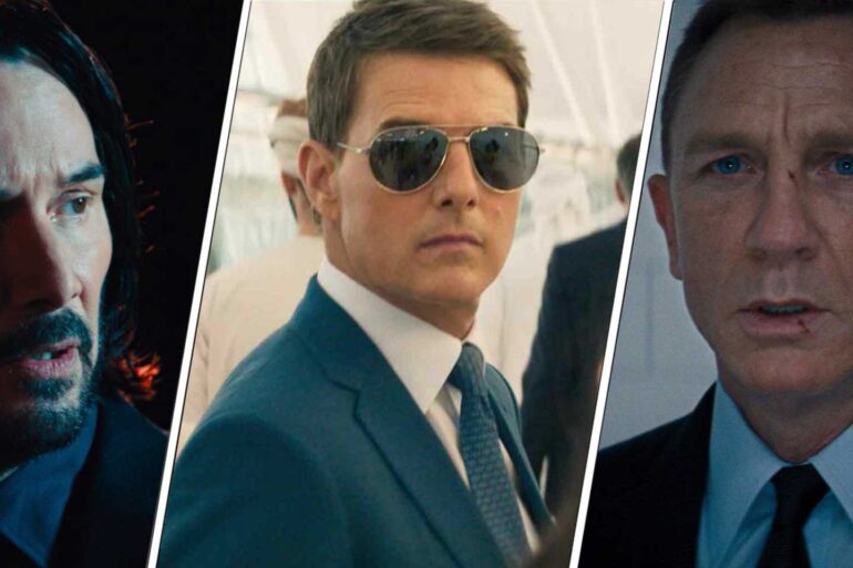 Keanu Reeves in John Wick, Tom Cruise in Mission: Impossible Dead Reckoning Part One and Daniel Craig in No Time To Die